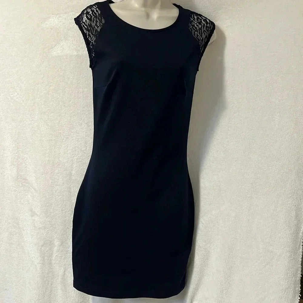 Calliope women’s size small navy blue cap sleeve polyester blend a line dress
